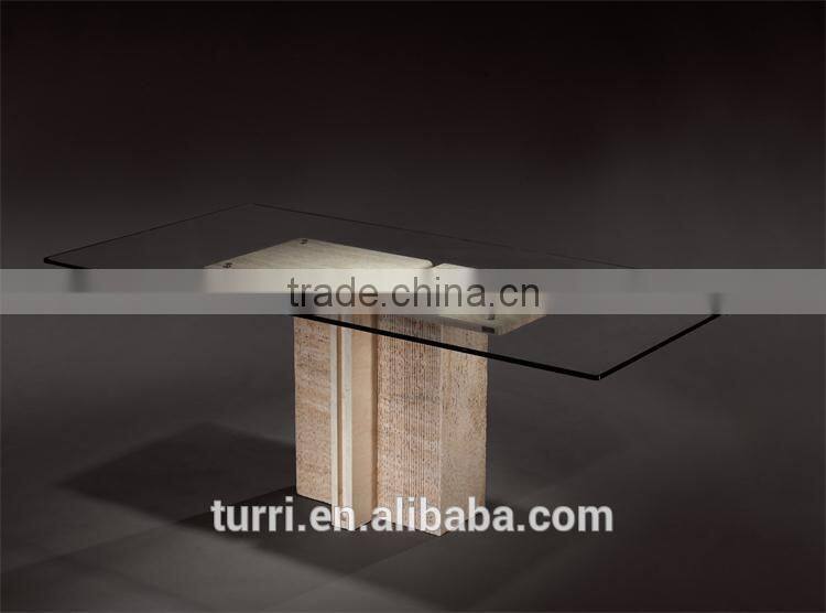 Latest design Iran travertine marble TV stands glass top