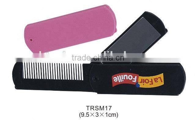 Foldable plastic travel cosmetic mirror set custom logo cheap mirror with comb