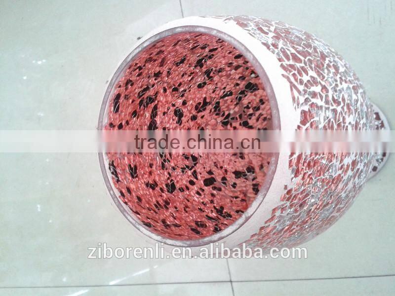 Wedding Decor Silver Rose Patterns Pink Crackle Tall Goblet Wine Glass Vase