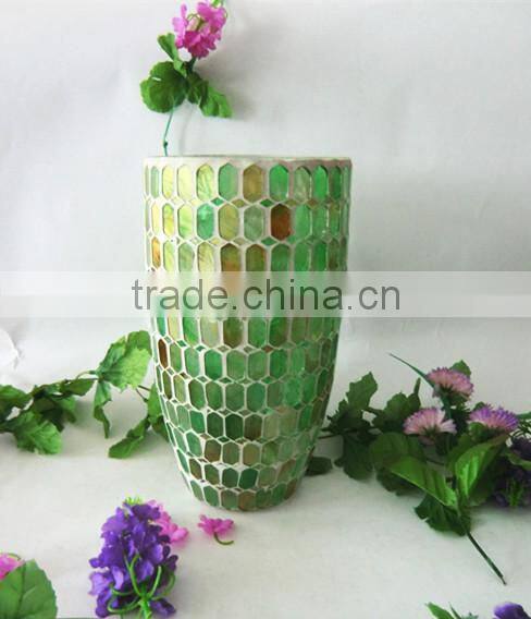 Fashionable Wedding Craft Green Geometric Mosaic Antique Cheap Wholesale Glass Flower Vase