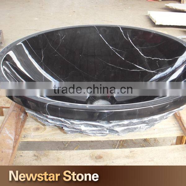 Chinese polished black carved marble sink