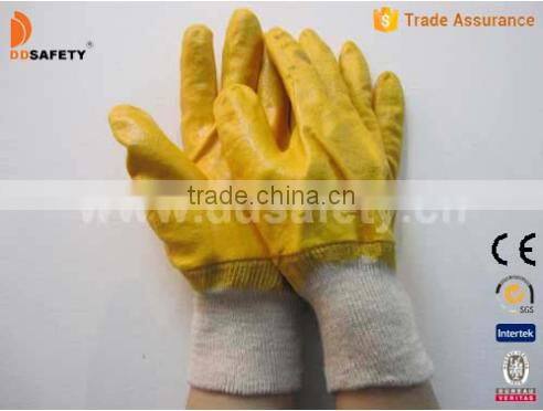 DDSAFETY 2017 Yellow cotton liner knitted wrist cuff nitrile safety working glove