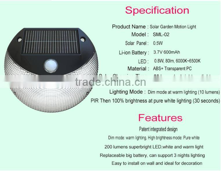 High Quality Mini Home Use Solar motion wall light