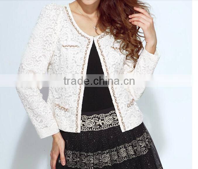 2015 ladies quality beaded coat long sleeve oem wholesale factory fashion woman coat