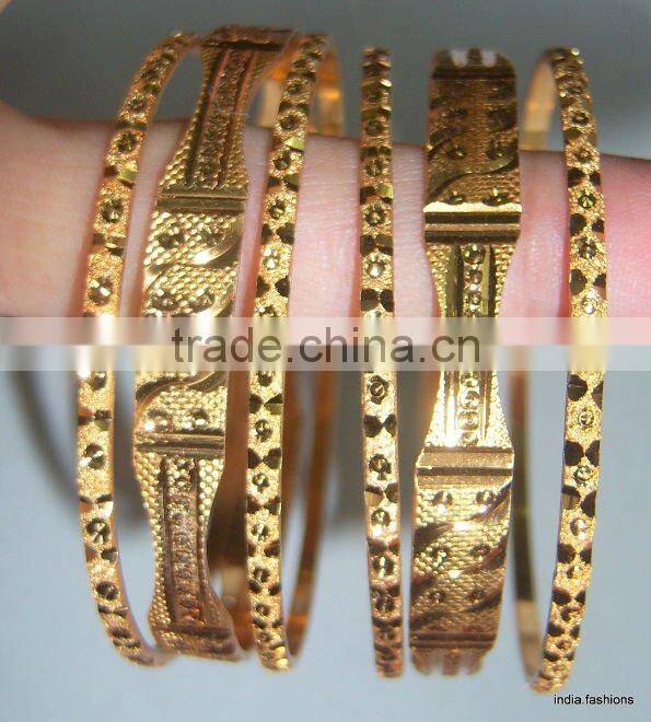 Set of 6 GOLD PLATED INDIAN BRACELET BANGLES KADA #D23
