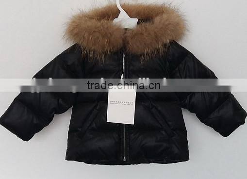baby boys black color faux fox fur coollar down jacket