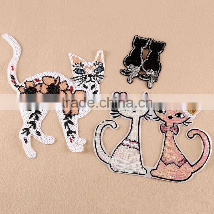 Cat Sequined Badge rebersible sequin designs embroidery patch