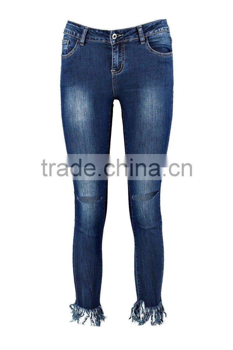 Ladies 2016 fashion Skinny Jeans Fray Hem Denim Jeans Wholesale