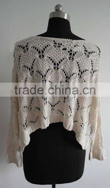 2014 ladies fashion round neck white pullover sweater