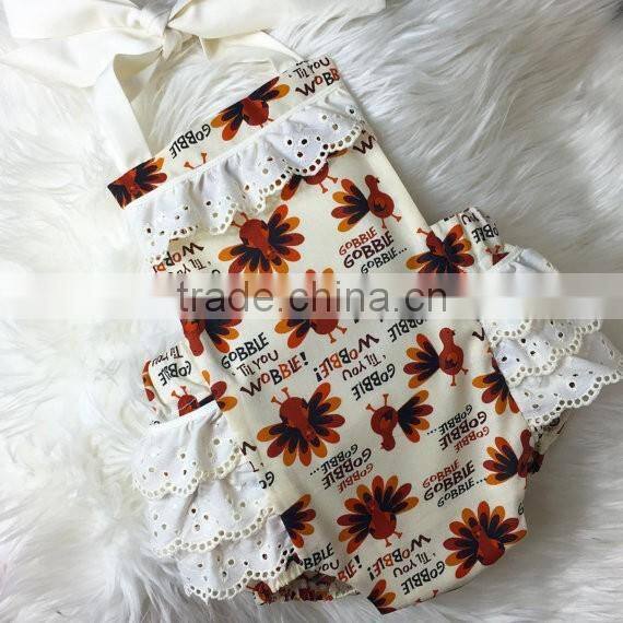 Baby Girl Thanksgiving Clothing Turkey Ruffle Romper Toddlers Fancy Lace Boho Vintage Romper