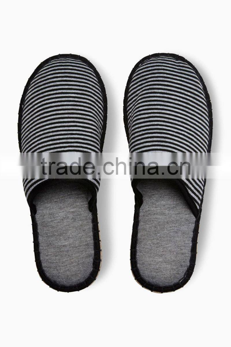 t160434 Grey/Black Stripe Espadrille Mule Slippers indoor slipp