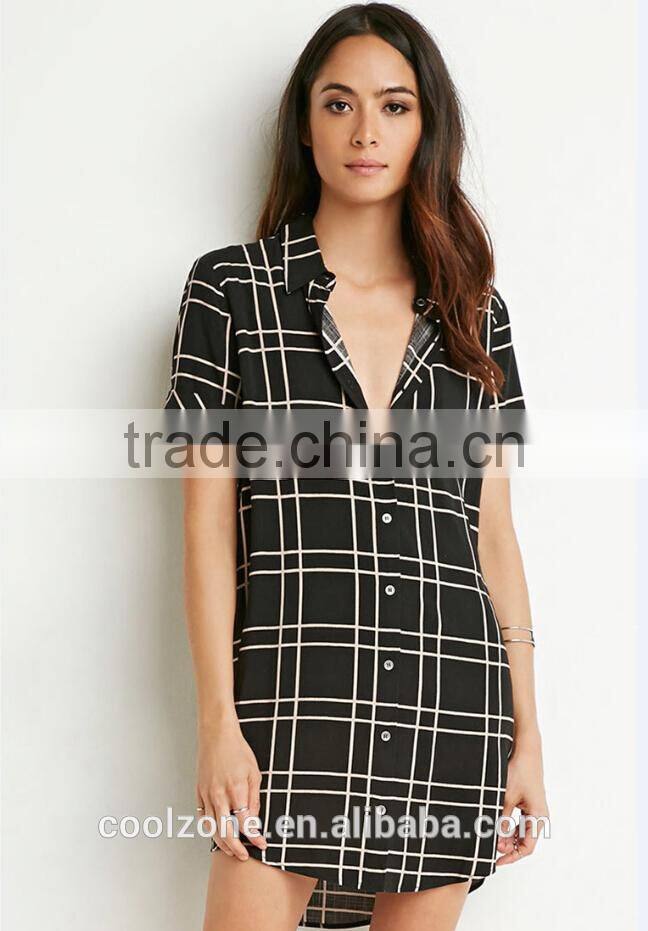 Hot seller slim pencil women dress,grid patterned women dress shirts