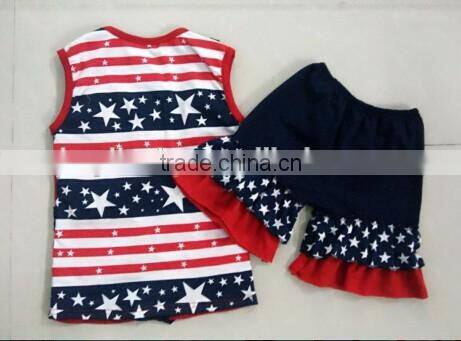 4th of July outfit Boutique Girls Red Striped Ruffle set Baby Fourth Of July clothing set