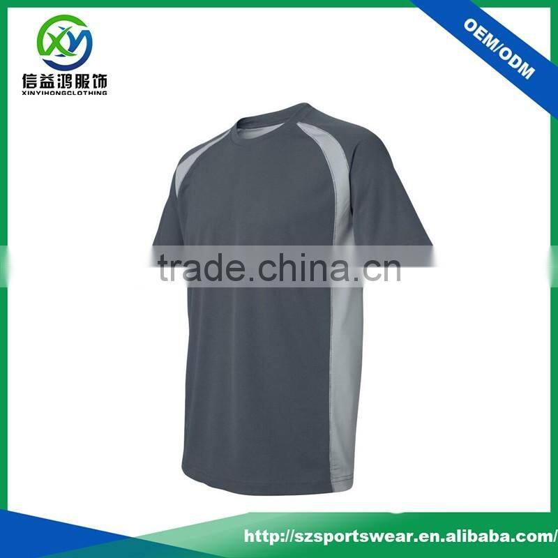 OEM contrast color splicing o-neck 92%polyester 8%spandex men t shirt