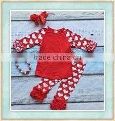 2017 new valentines day sets boutique children clothing wholesale spring kids clothing wholesale heart printed top ruffle pants