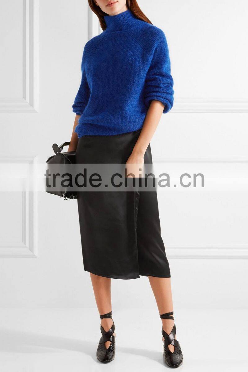 High Quality Royal Blue Knitted Wool Cashmere Sweater Women's