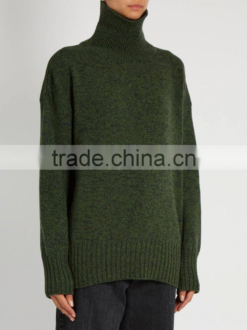 High Quality Custom High Neck Green Sweater Women 2017