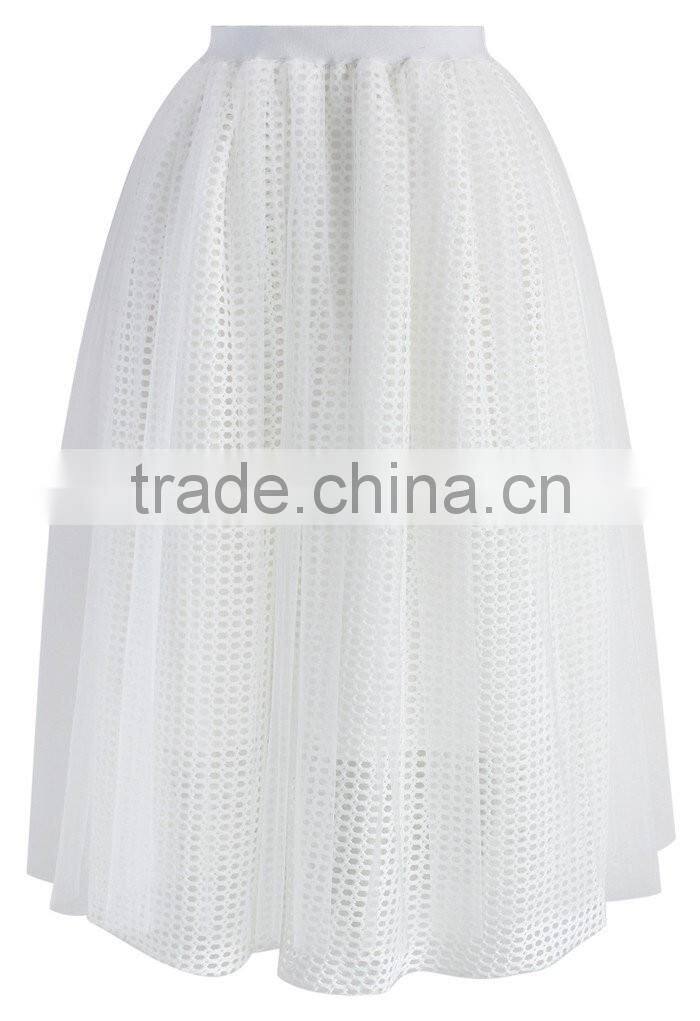 2016 Guangzhou Shandao Factory Custom Summer Women High Fashion White Ruffle Knee Length Tulle Tutu Skirt