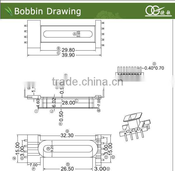 EDR2813 vertical pin5:4 plastic bobbin for transformer
