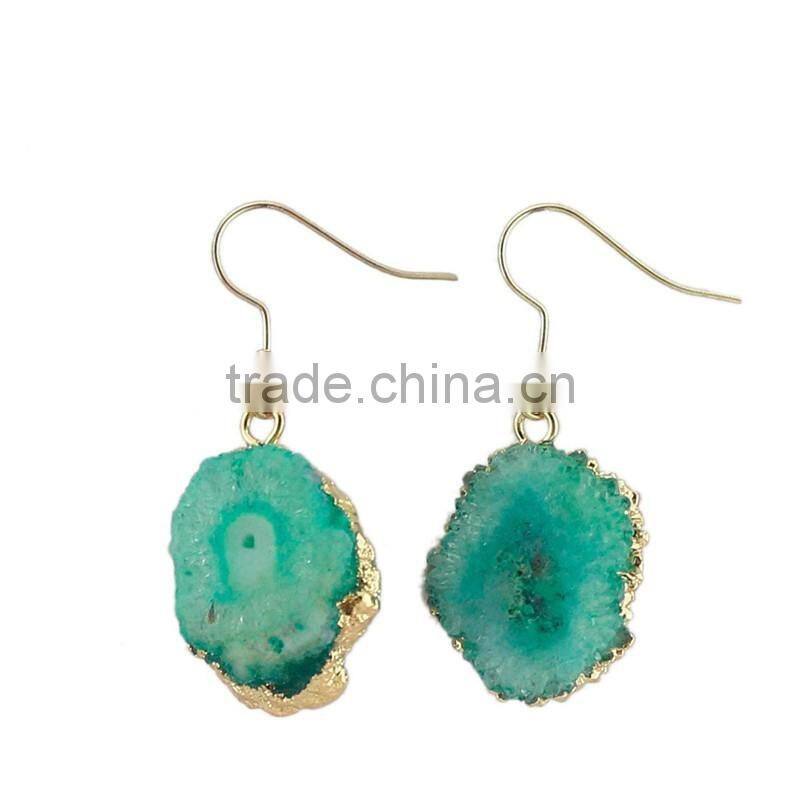 Gold Plated Raw Crystal Amethyst Cluster Natural Stone Drop Earrings