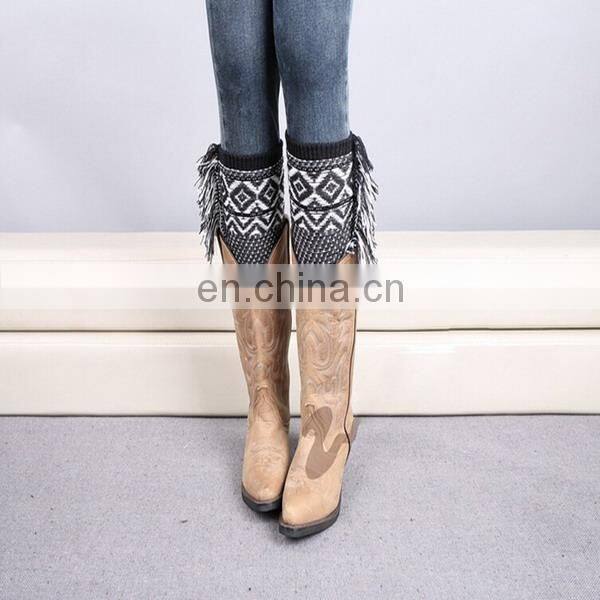 Trendy knitted tassel boot socks printed stripe boot cuff