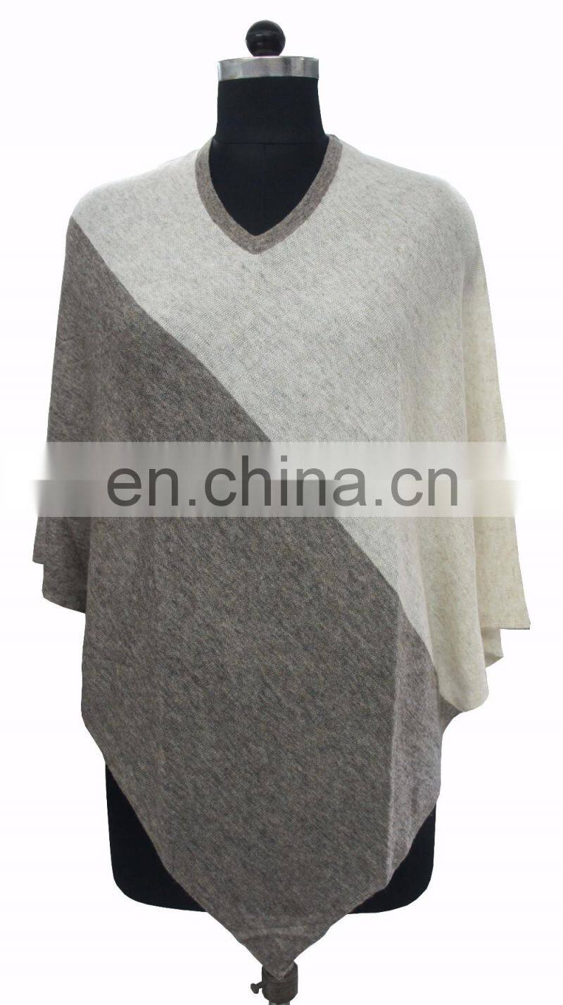 2016 wholesale Plain knitted cashmere/wool poncho for women ,Two tone poncho
