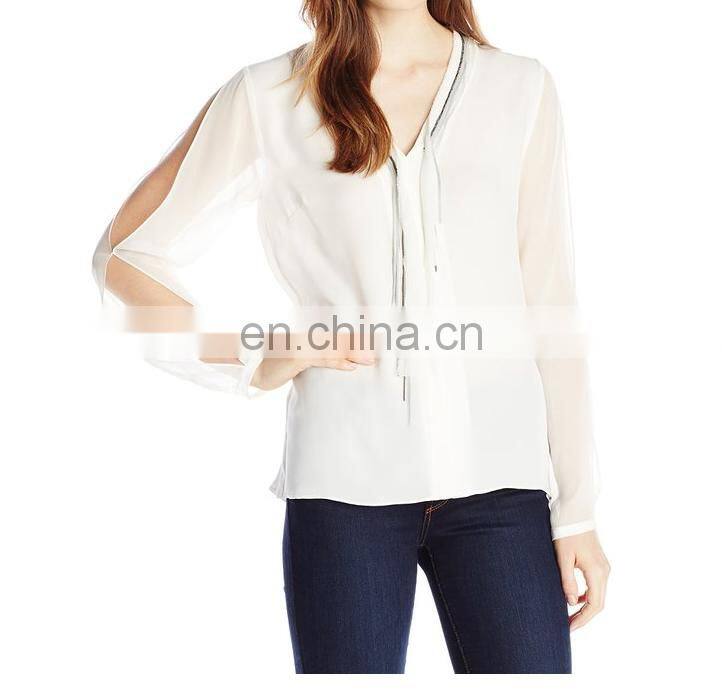 Designer clothing manufacturers in china, long sleeve cream lady shirt office uniform design