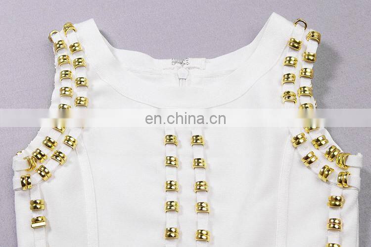 Amigo 2017 new design white sleeveless high slit heavy beaded sexy bandage dress maxi expensive evening dresses for women party