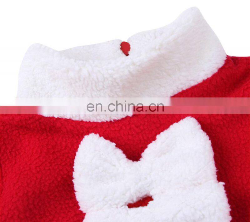 Newest Baby Girl Child Charming Christmas Skirt Gift Bowknot Ruffle Round Collar Long Sleeve Dress + 1 * Santa Claus Hat
