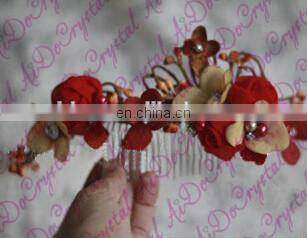 Aidocrystal marsala burgundy hair accessory red floral hair comb hair flower with leaves wedding fascinators for women
