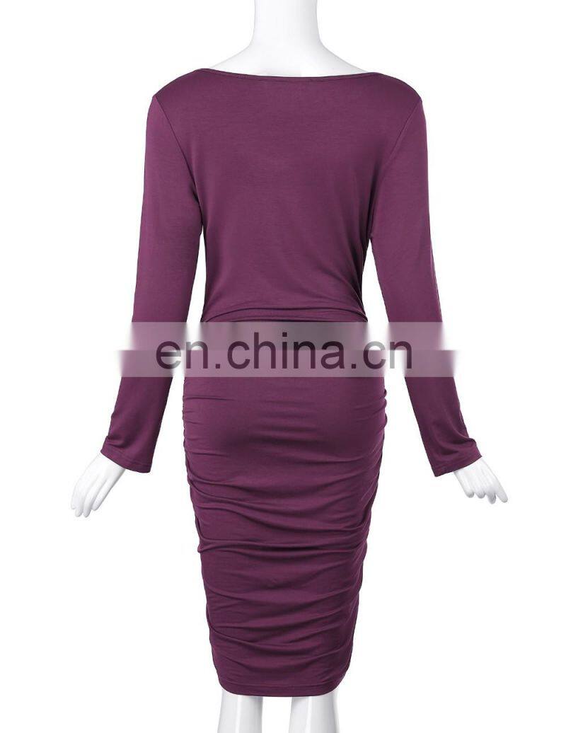Kate Kasin Comfortable Long Sleeve Cotton Hips-Wrapped Bodycon Pencil Dress Pregnant Woman Dress Maternity Dress KK000615-1