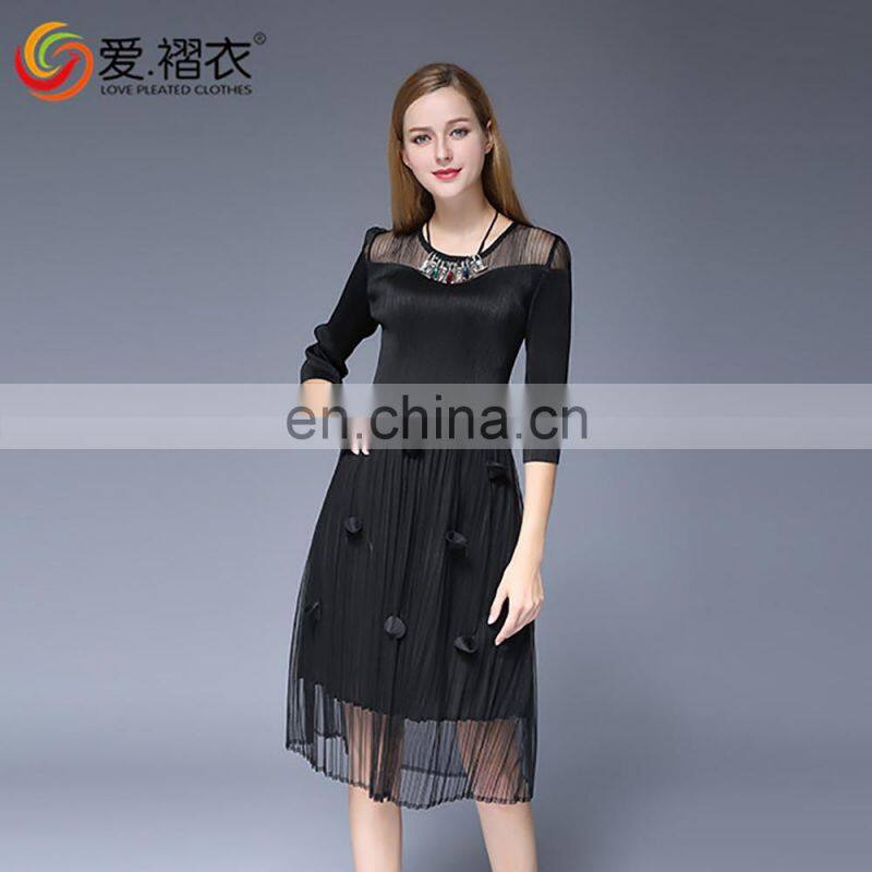 Black elegant V neck women party dress formal office dresses for ladies with lace