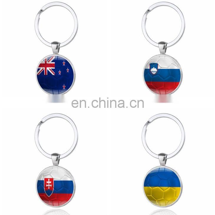 Wholesale Cheap Custom Hand Made Type Fantastic World Cup Souvenir Clear Crystal Glass National Flag Keychain
