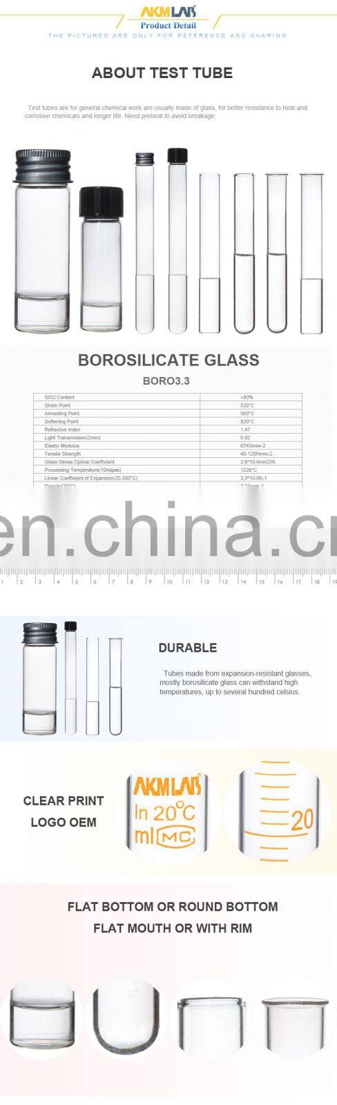 AKMLAB Laboratory Pyrex Glass 12X75 Test Tube