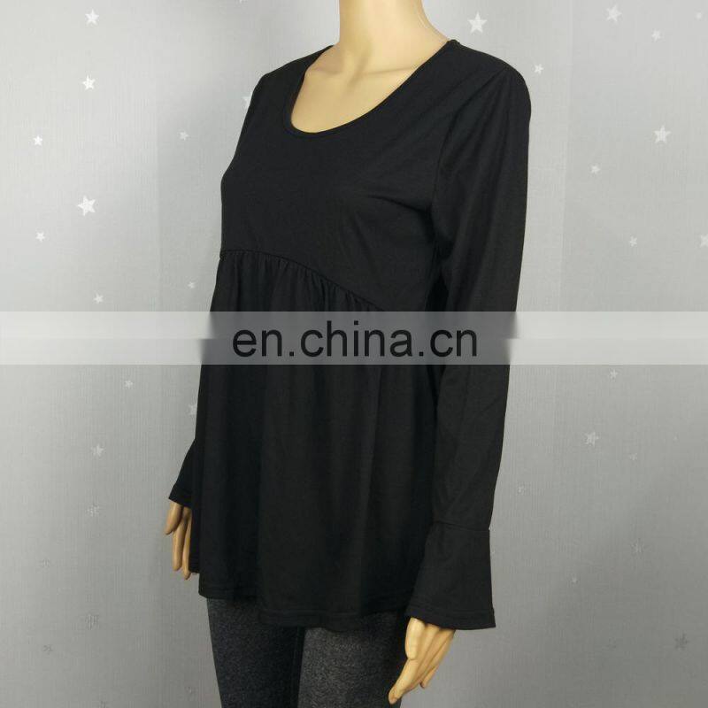 Wholesale custom women's tops Western style Spring and Autumn new fashion Solid color Round neck Long sleeve