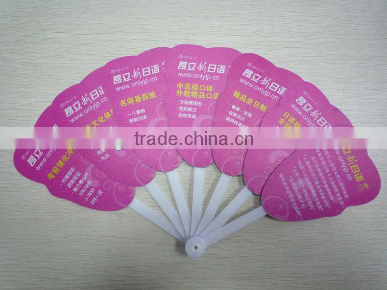 2016 promotion PP fan with stick handle, cheap handle fan for advertisment