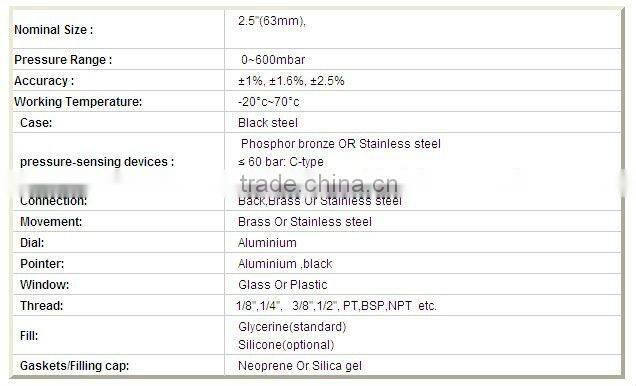 YE63ZA back capsule vacuum pressure gauge