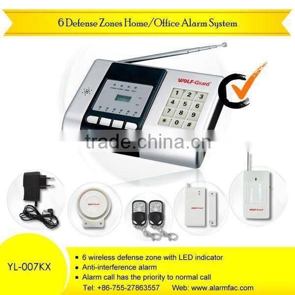 Wireless burglar alarm system Wireless anti-decode 6 defense zones burglar alarm system YL-007KX