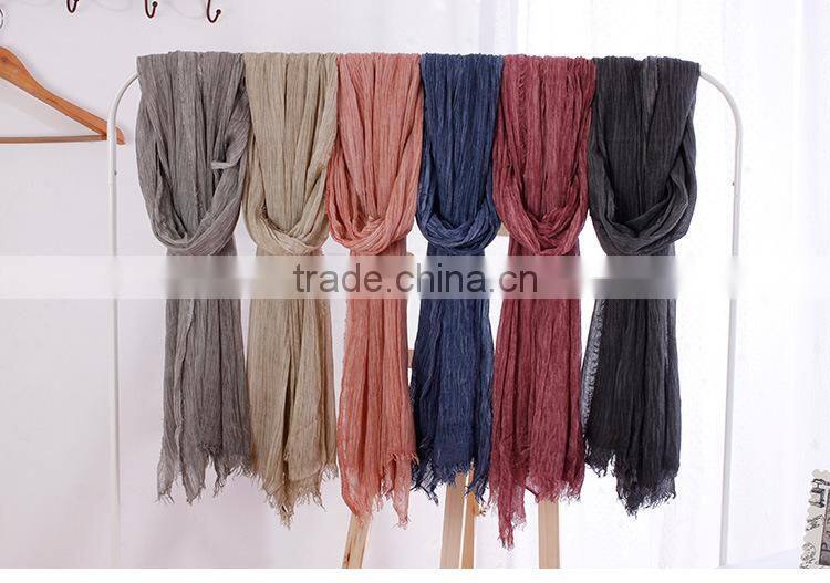 Wholesale Korean Japan Ladies Fashion Solid Color Plain 100% Linen Scarf