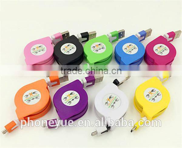 colorful flat logo custom micro retractable usb charging cable