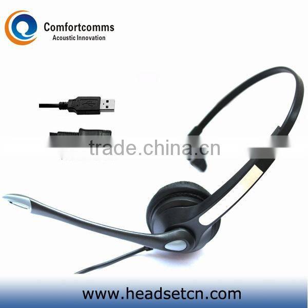 Monaural noise cancelling USB headset call center
