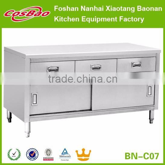 Commercial Stainless Steel Kitchen Cabinet With Sliding Doors And Backsplash BN-C01