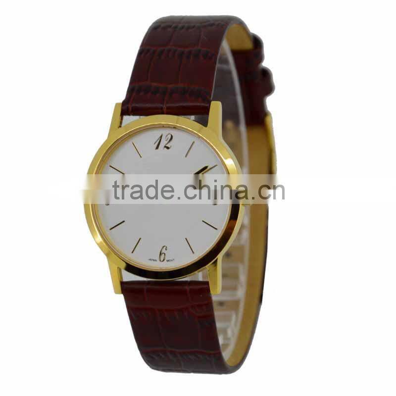 2015 slim stainless steel fashion watch genuine leather strap watch man watches