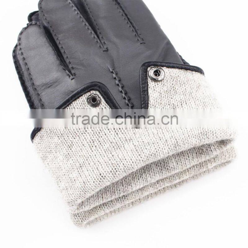 Fashion outside sewing touch screen black sheepskin gloves for men