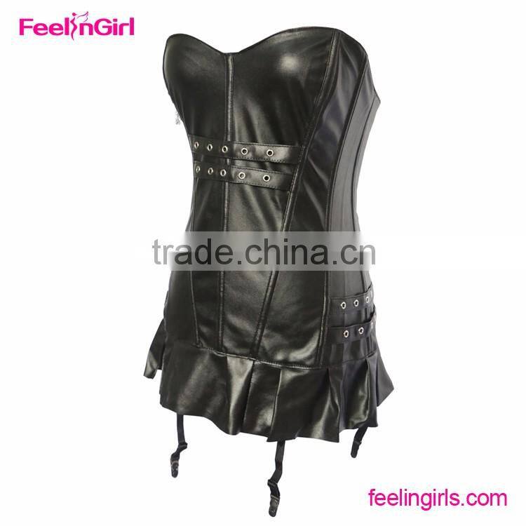 2016 Wholesale Leather Overbust Asian Sexy Lingerie Corset