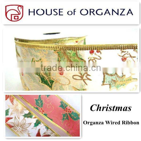 Christmas Organza Wired Ribbon for gift decoration