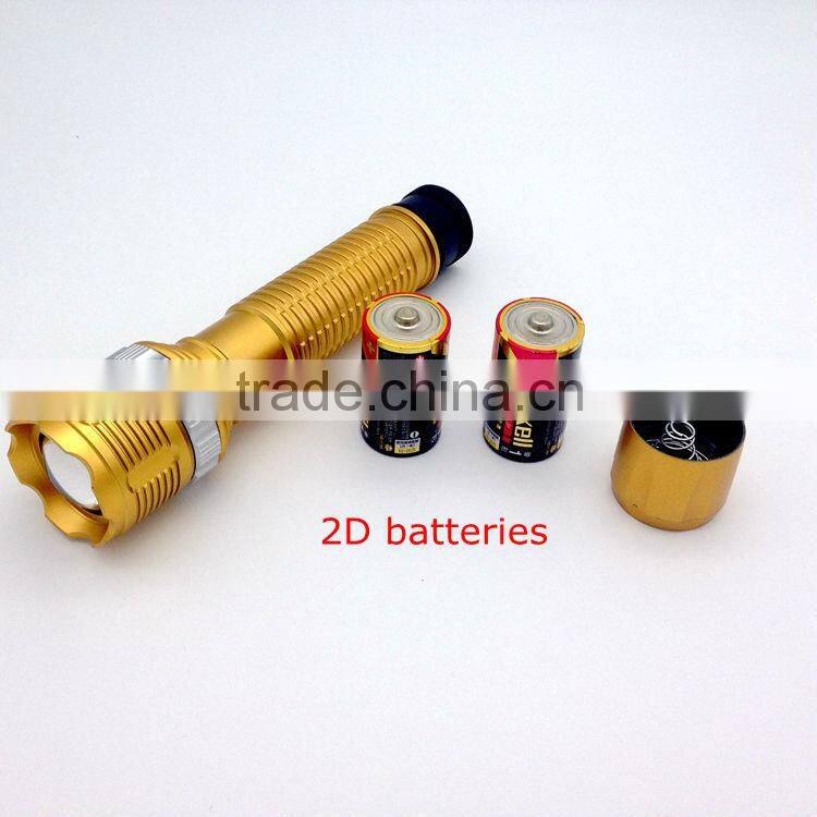 1W powerful led Zoom adjustable flashlight powered by 2D batteries