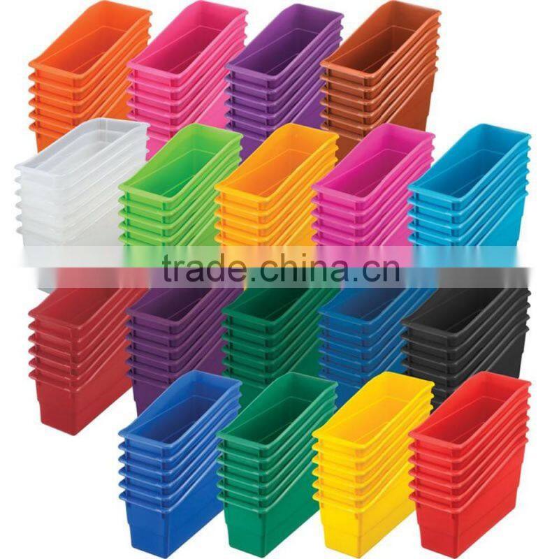 Fashion Durable Book And Binder Holders Magazine Storage Tubs Plastic Neon Colors Classroom Book Organizers Boxes Storage Pins