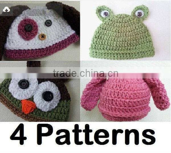 Four Crochet Baby Hats - Puppy Dog, Frog, Baby Owl and Baby Bunny