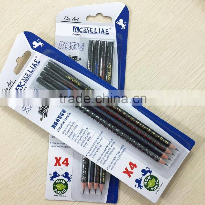 Standard size round shape soft wood blister card HB pencil with heat rolling logo